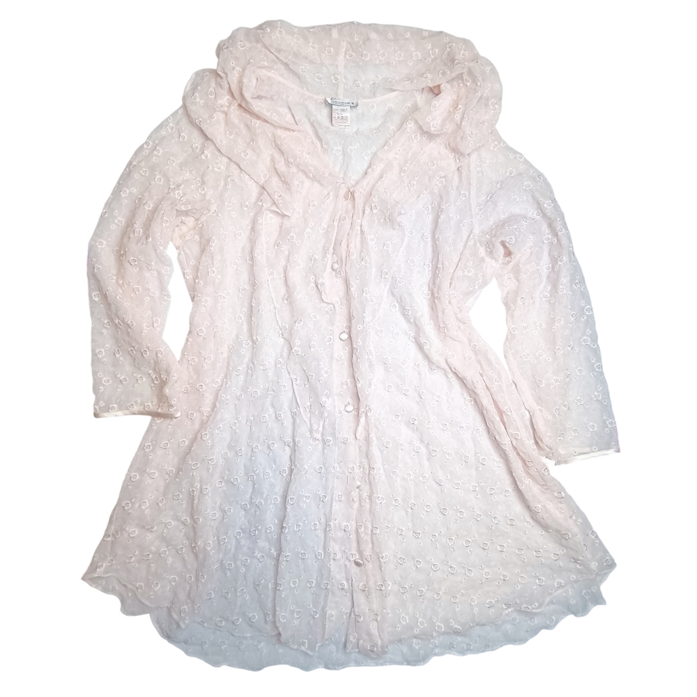 VTG Linda for Eaton Blush Pink Embroidered Duster Tunic Robe XL Ethereal
